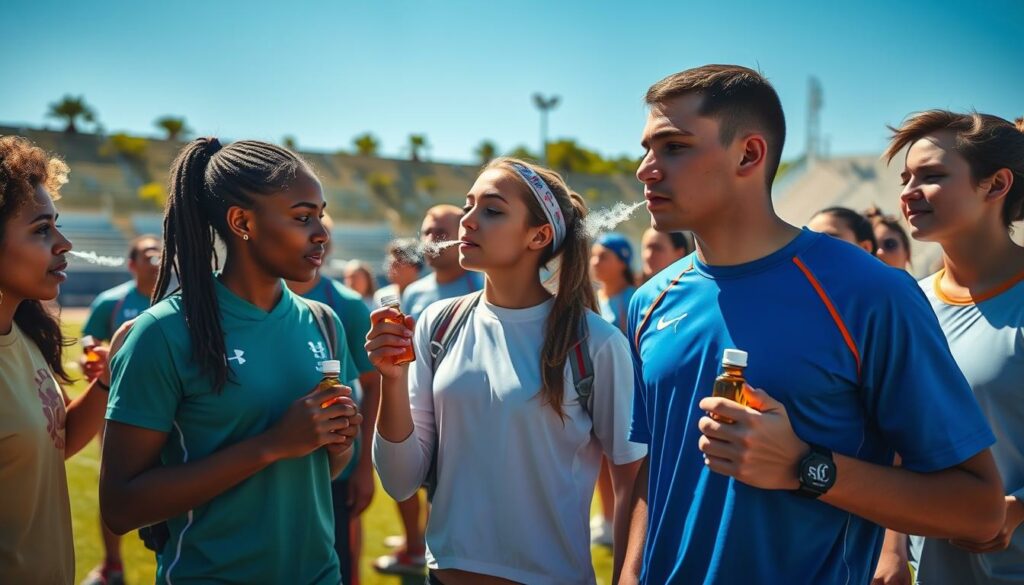 student athletes inhaling orange essential oil